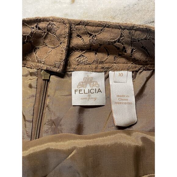 Vintage Brown Lace Lined A-line Skirt Felicia & Company Women’s Size 10 - Picture 3 of 7